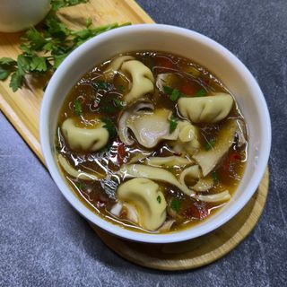 Meat Khinklukebi hangover soup with Porcini mushroom