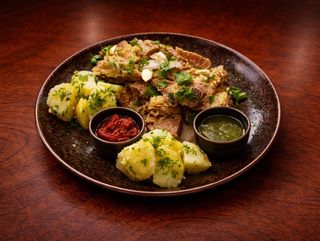 ხაშლამა მოხარშული კარტოფილით და მწვანე აჯიკით