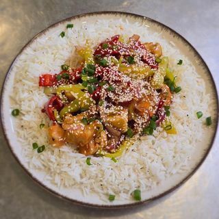 ფახიტასი ბრინჯის გარნირით