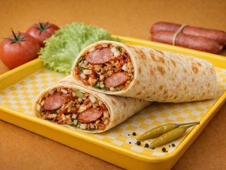 მექსიკური ჰოთ დოგი შერეული ხორცით ლავაშში