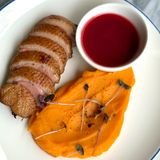Duck with sweet potato purée