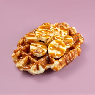 Liege Waffle with Banana, caramel and nuts