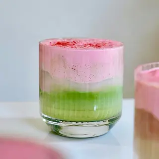 Strawberry foam iced matcha