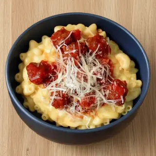 Meatballs a-la bolognese  Mac and Cheese
