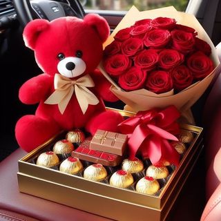 დათუნია (50სმ ) წითელი ვარდი (10 ც)როშენის შოკოლადი