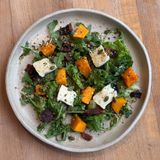 Salad with baked pumpkin and Brie cheese