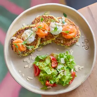 Potato pancakes with salmon