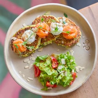 Potato pancakes with salmon