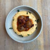 Sweet potato puree with meatballs