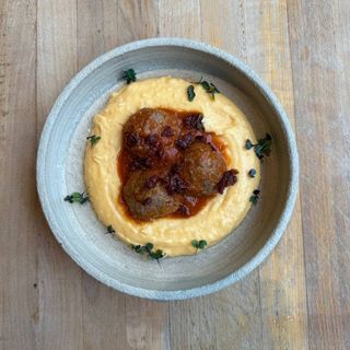 Sweet potato puree with meatballs