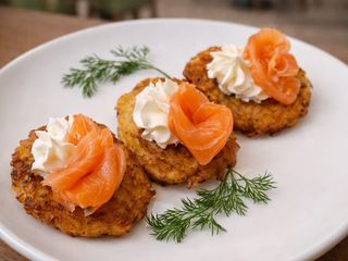 Potato pancakes with salmon