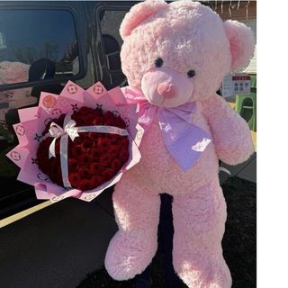 ვარდისფერი დათუნია(80სმ) (15 )წითელი ვარდით