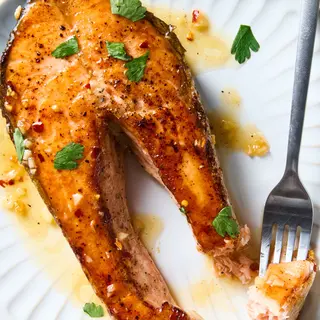 Grilled salmon steak