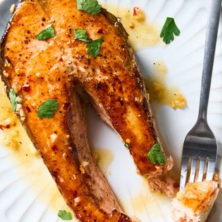 Grilled salmon steak