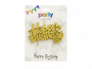 Happy Birthday სანთელი ოქროსფერი