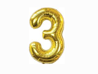 Helium Balloon Number Gold - 3.  (32inch)