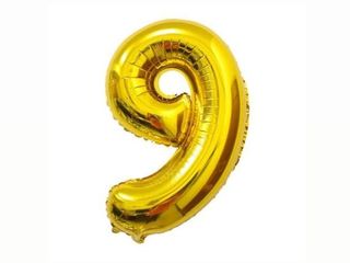 Helium Balloon Number Gold - 9.  (32inch)