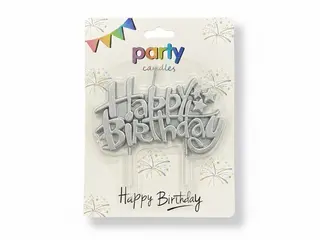 Happy Birthday სანთელი ვერცხლისფერი