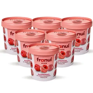 6x Pink ფრანუი: ჟოლო ამოვლებული ბუნებრივად შეფერილ თეთრ შოკოლადში