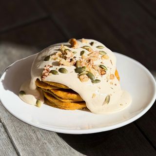Pumpkin Pancakes with Salted Caramel