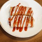 150 ბლინები ხაჭოთი, შედედებული რძით ან ჟოლოს სოუსით 2 ც