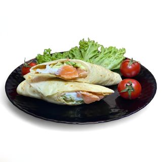 Pancake with salmon cheese and avocado