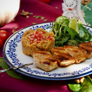 ქათმის მწვადი გოგრის ფხალით