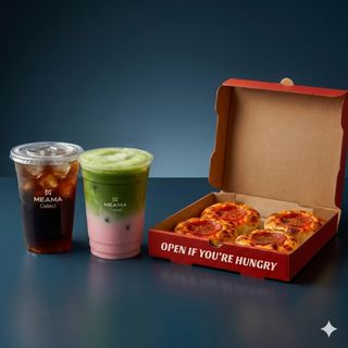 2 სასმელს + 4 პიცა ბაიტსი