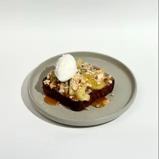 French toast with banana, caramel and ice cream