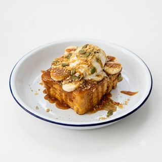 French toast with salted caramel, banana & ice cream