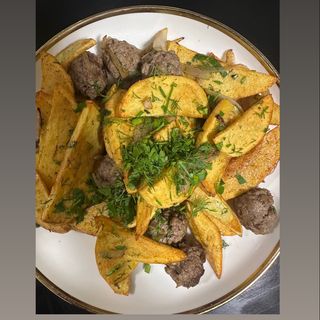 Homemade potato with beef meatballs