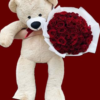 Roses and teddy bear
