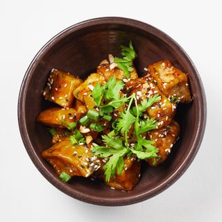 შემწვარი ბადრიჯანი კიმჩით/Kimchi fried eggplants