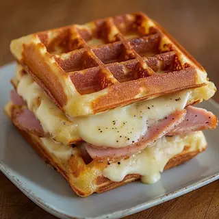 Belgian waffles with ham and cheese