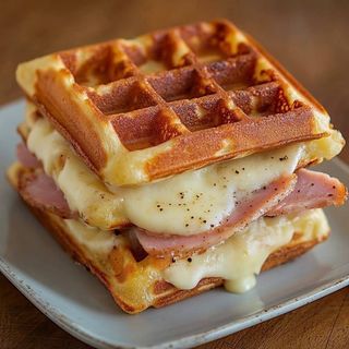 Belgian waffles with ham and cheese