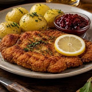 Chicken schnitzel with mashed potatoes