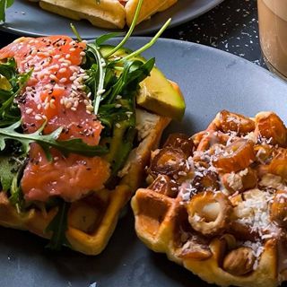 Belgian waffles with salmon and FETA