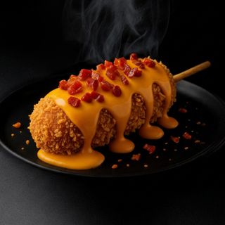 მოცარელას ქორნდოგი ორმაგი ყველით და ბეკონით