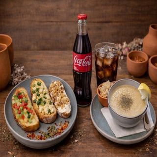 Mildly Spicy Oriental Lentil Soup , Georgian Bruschetta and Coca-Cola