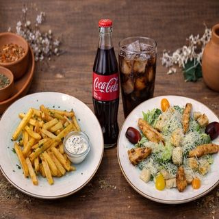 Classic Caesar Salad, Parmesan Truffle Fries and Coca-Cola