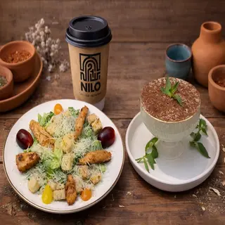 Classic Caesar Salad , Tiramisu and Cappuccino