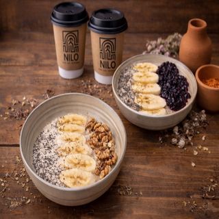 Oat Bowl – Vanilla Bliss, Oat Bowl – Cocoa Dream and two Cappuccinos