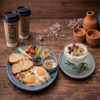 Granola Parfaits , Orient Plate and two Cappuccinos