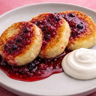 Cottage Cheese Syrniki with Berry  and Sour Cream