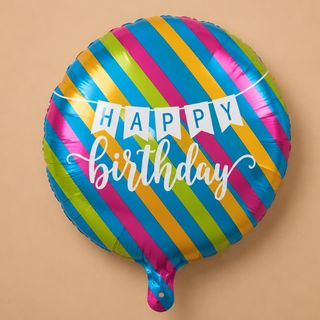 ფოლგირებული ბუშტი “Happy Birthday” ზოლიანი