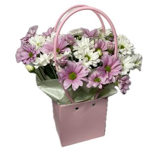 ქრიზანთემების კალათი - ვარდისფერი