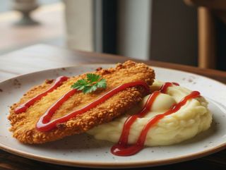 ქათმის შნიცელი კარტოფილის პიურეთი