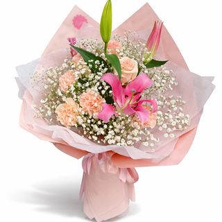 შერეული თაიგული ლილიით და გიფსოფილით