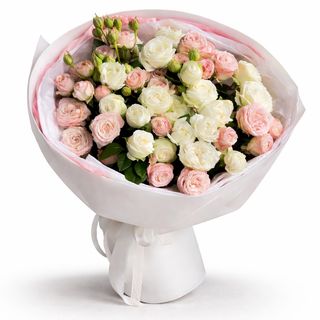 თეთრი-ვარდისფერი სპრეი ვარდის თაიგული