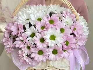 ფერადი ქრიზანთემები კალათში